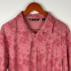 TravisMathew Mens XL‎ Floral Print Polo Shirt Golf Casual Short Sleeve Red Pink